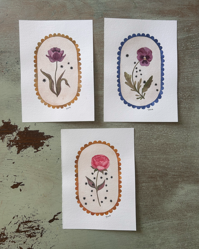 Aquarelles originales - Fleurs et astrologie